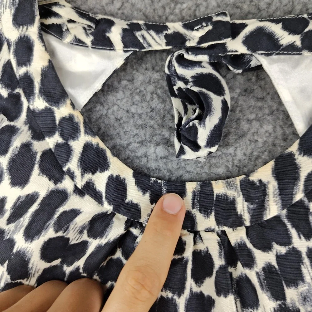 Kate Spade Sz 14 Silk Shift Dress Animal Print Black White Keyhole Back Tie